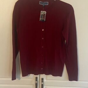 Karen Scott Deep Burgundy Button-Up Cardigan